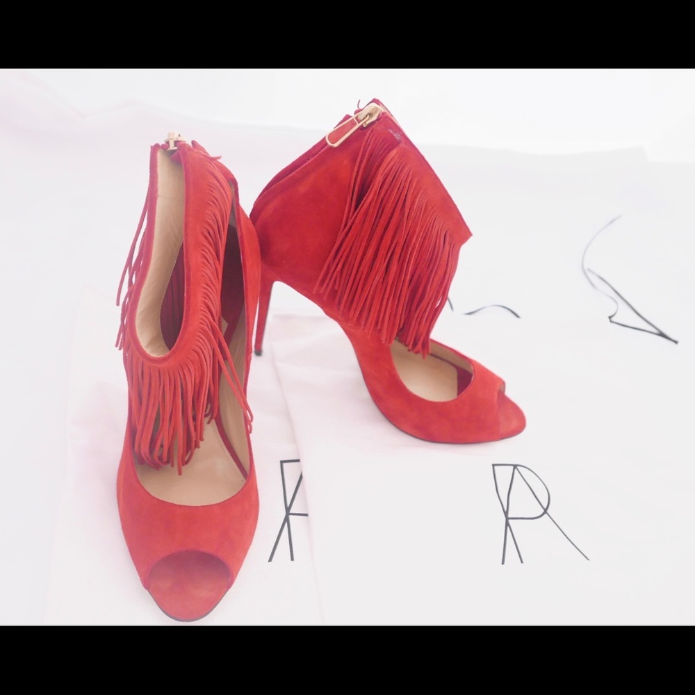 Paul Andrew . Fringe Trim red Aztec heels